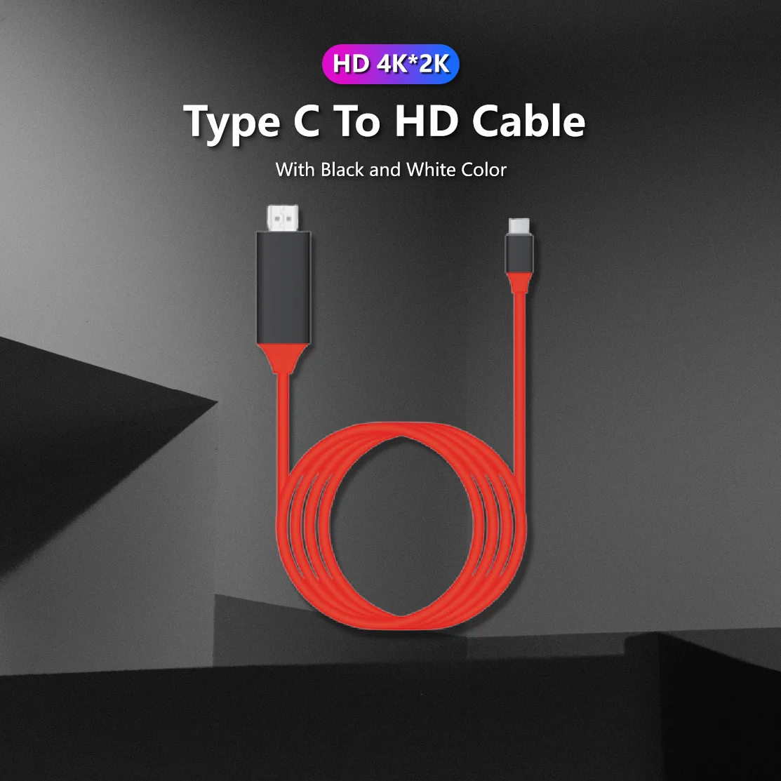 4K 1080P USB Type-C to HDMI-Compatible Adapter Cable USB-C Cable for Macbook Pro ChromeBook Pixel 2 Meter 4K*2K