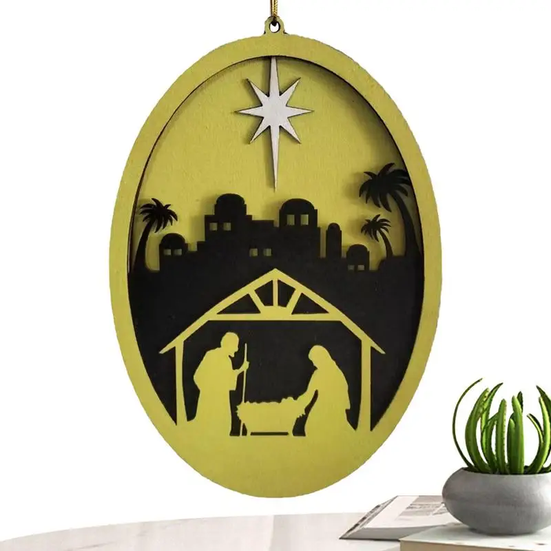 

Nativity Ornaments Engraving Wooden Nativity Christian Christmas Ornaments Nativity Table Decorations with Light Unique
