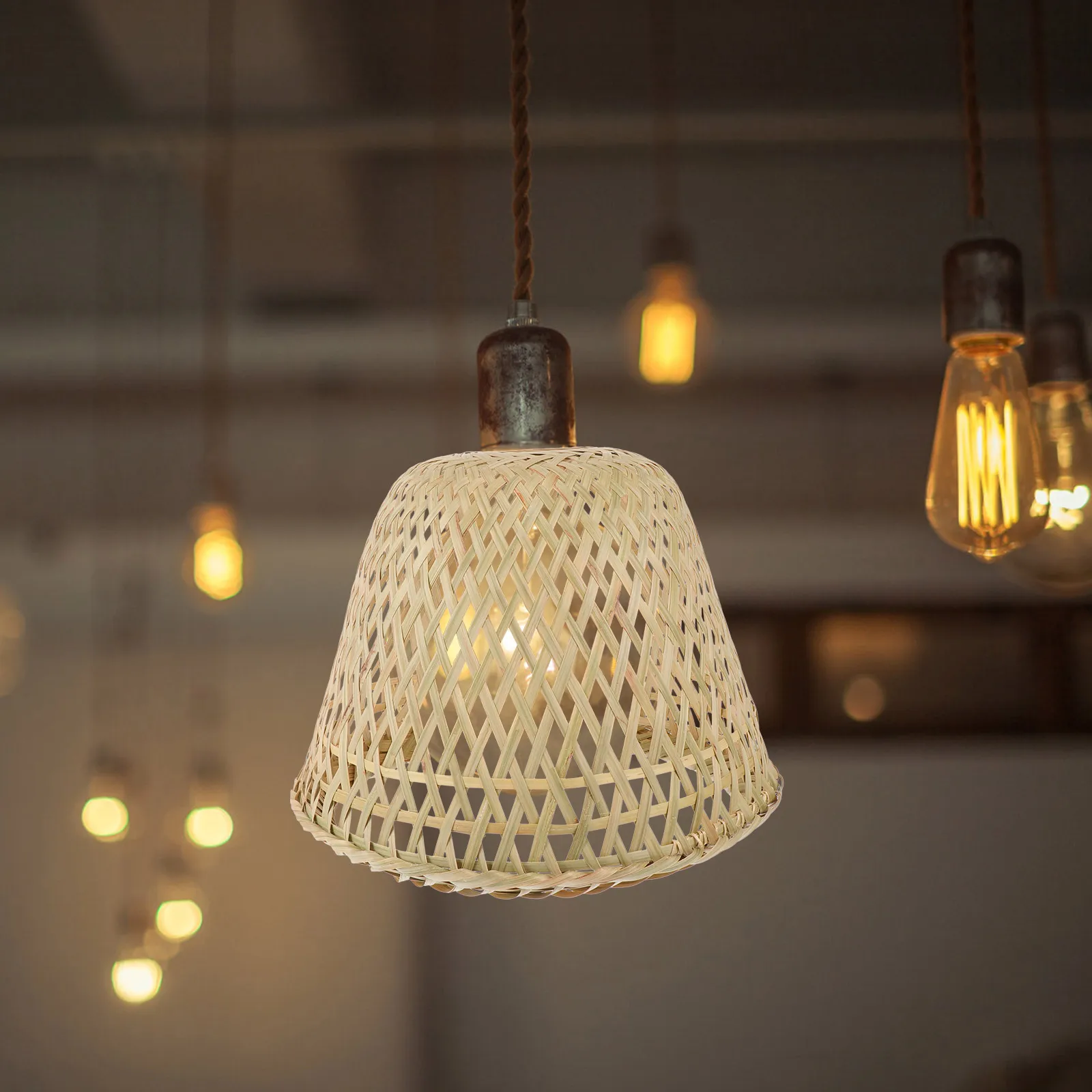 

Bamboo Woven Lampshade Home Decor Hanging Light Cover Versatile Ceiling Bulb Shade Accessory Indoor Lighting Fixtures