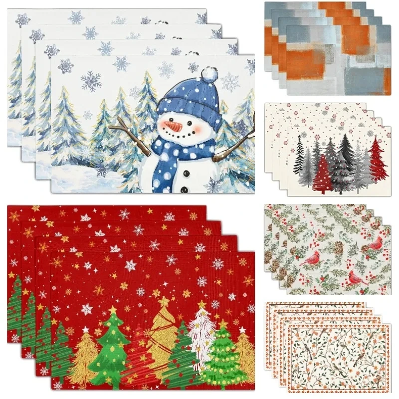 Weihnachts-Tischsets aus Leinen, Urlaubsdekoration, waschbarer Desktop-Schutz für Zuhause, Küche, Esszimmer, Party, Tischdekoration