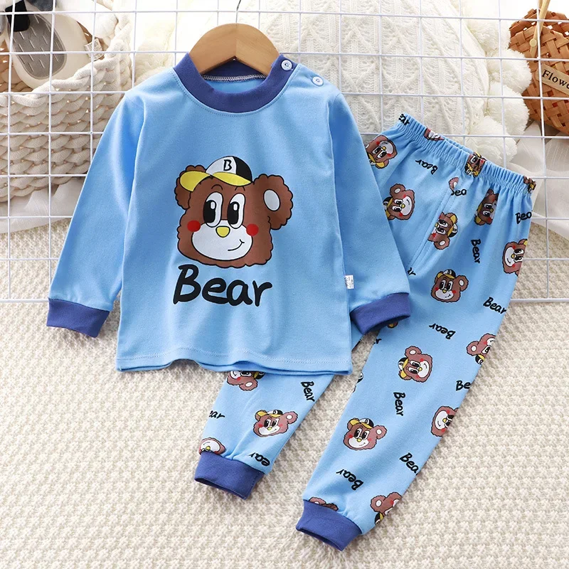 Crianças recém-nascidos meninos meninas conjuntos de pijama dos desenhos animados casual manga longa bonito camisetas com calças da criança do bebê roupas de dormir outono