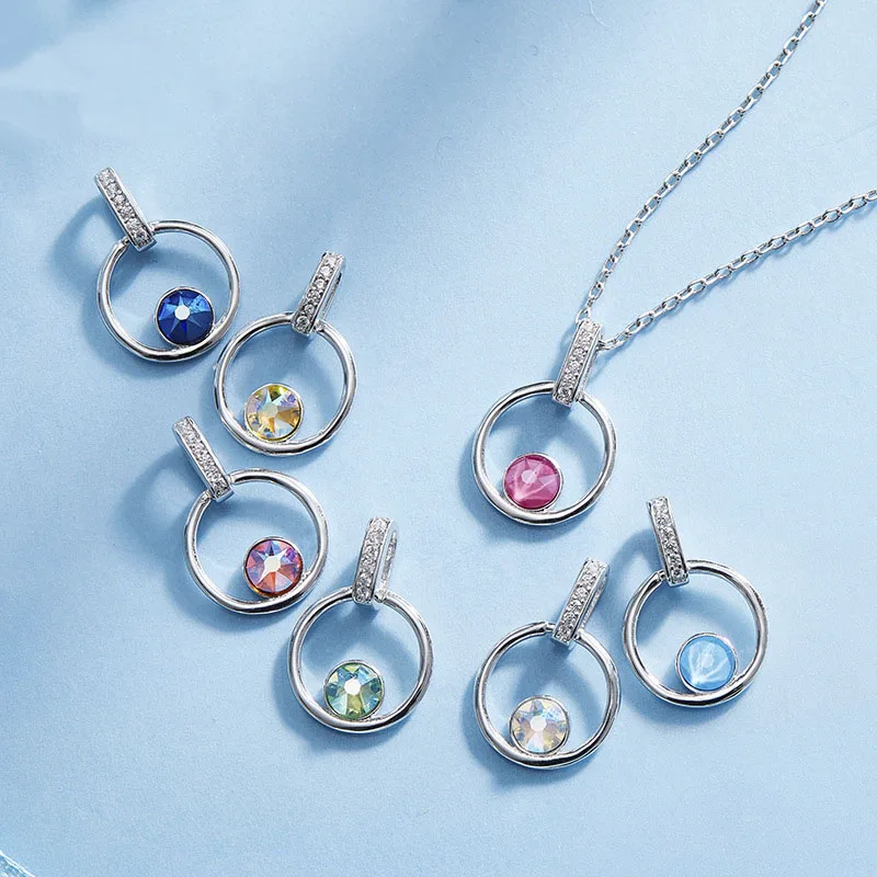 New Creativity Pendant Circular Necklace Crystals from Austria Silver Color Colorful Jewelry for Women Mothers' Day
