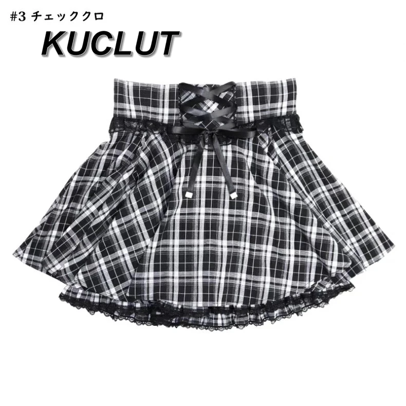 대량 생산 일본식 격자 무늬 짧은 짧은 스커트 여성용 여름 더블 레이어 스트랩 레이스 접합 하이 웨이스트 스커트