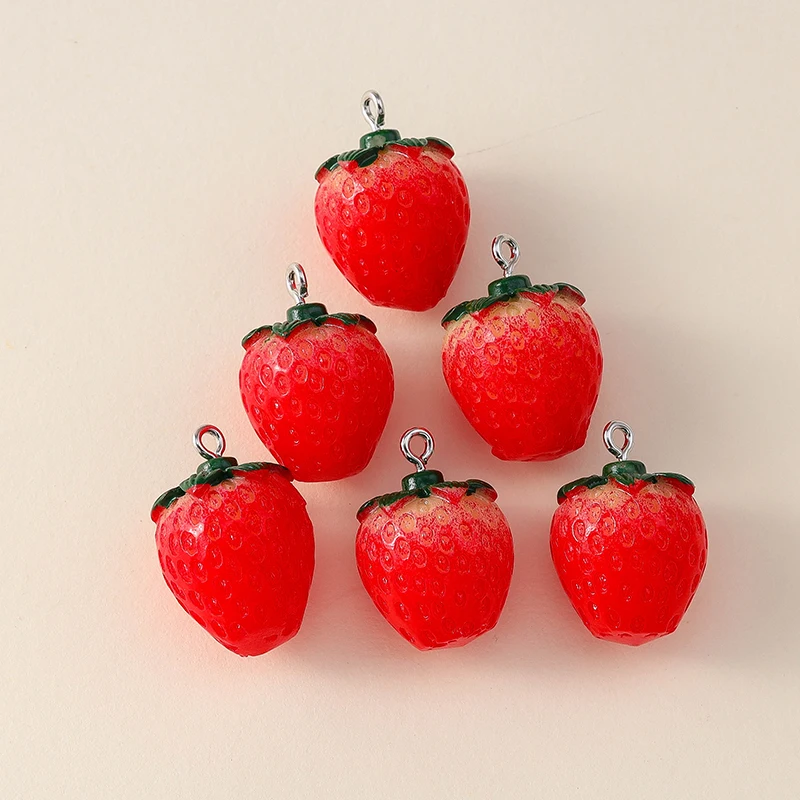 Leslie 10 Stück Niedliche 3D-Erdbeer-Charms aus Harz für Ohrringe, Kürbis-, Apfel-, Mango-, Trauben-, Orangen- und Wassermelonen-Charms und Anhänger – Detail 5
