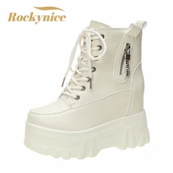 Nuovi stivaletti con plateau da donna 2023 Sneakers grosse invernali scarpe Casual vulcanizzate 10CM stivali corti in pelle alti da donna Mujer