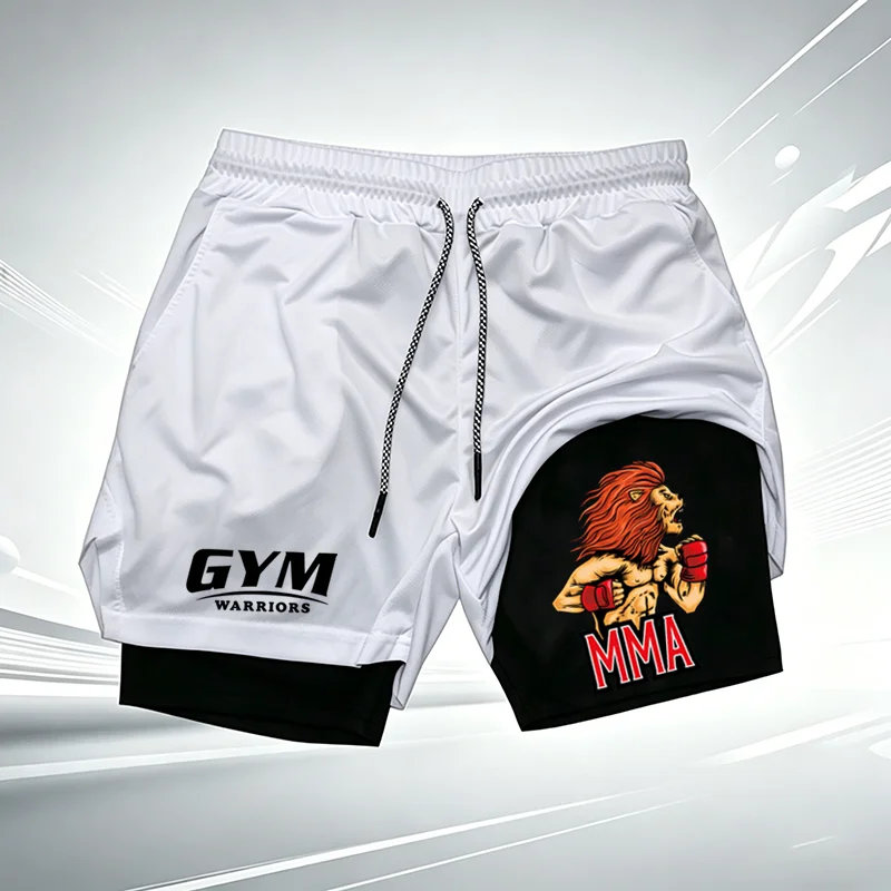 

GYM Warriors Lion Graphic 2-in-1 Men's Workout Shorts Quick Dry Anti-Chafe Compression Liner Shorts for Sports Training wx247