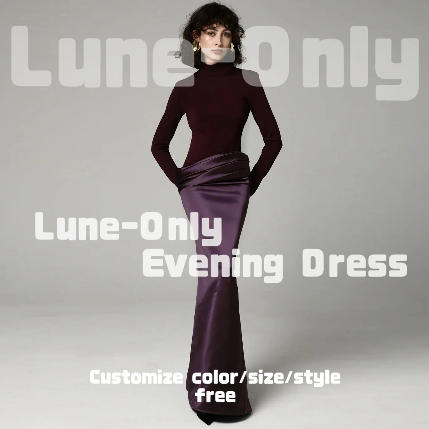 Customized Burgundy Purple Slim Fit Simple Women Evening Dresses Long Sleeve Elegant Party Gown Back Slit Prom Formal Dress