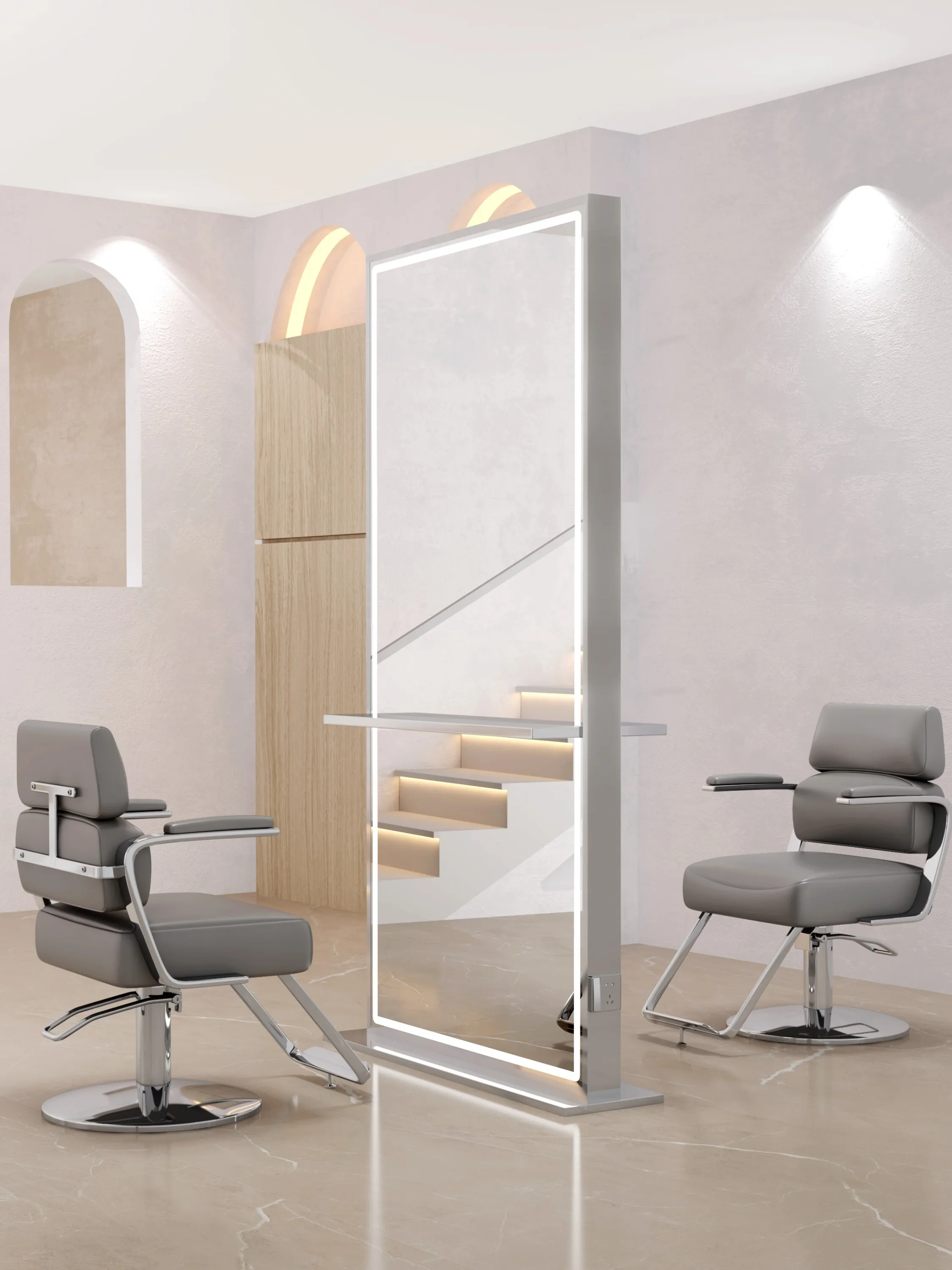 Modern Light Luxury Style Barbershop Mirror Stainless Steel Frame Hair Salon Mirror Business Furniture Two Sided Mirror 80x200cm