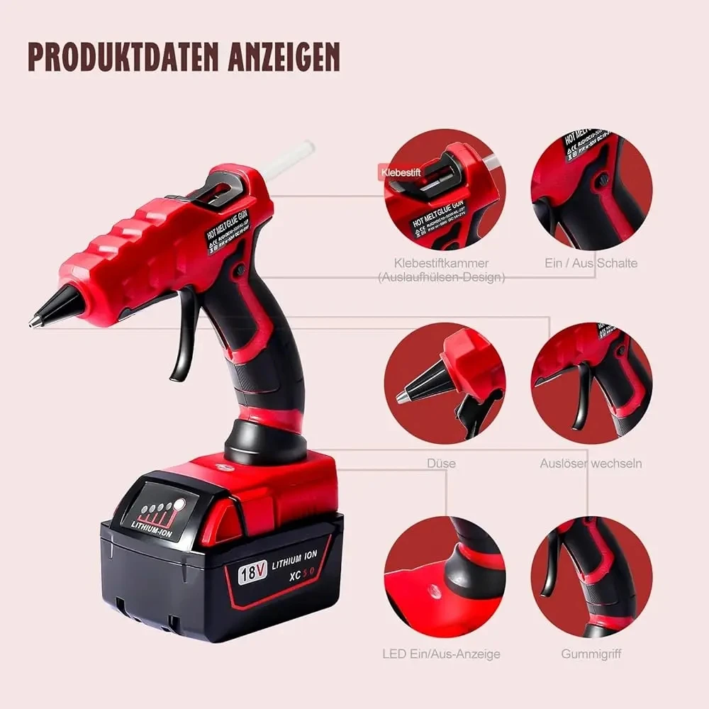 M18 50W Hot Glue Gun for Milwaukee with M18 18V 2Ah Li-ion Battery with 30 Glue Sticks Power Repair Tools