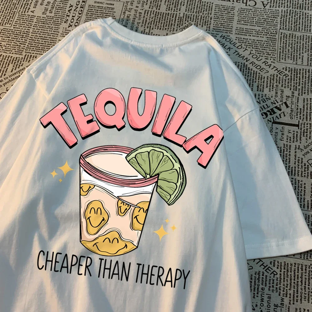 

Tequila Cheaper Than Therapy Women Tops Simplicity Streetwear Creativity Crewneck T-Shirts O-Neck T-Shirt for Women Clothing Y2K