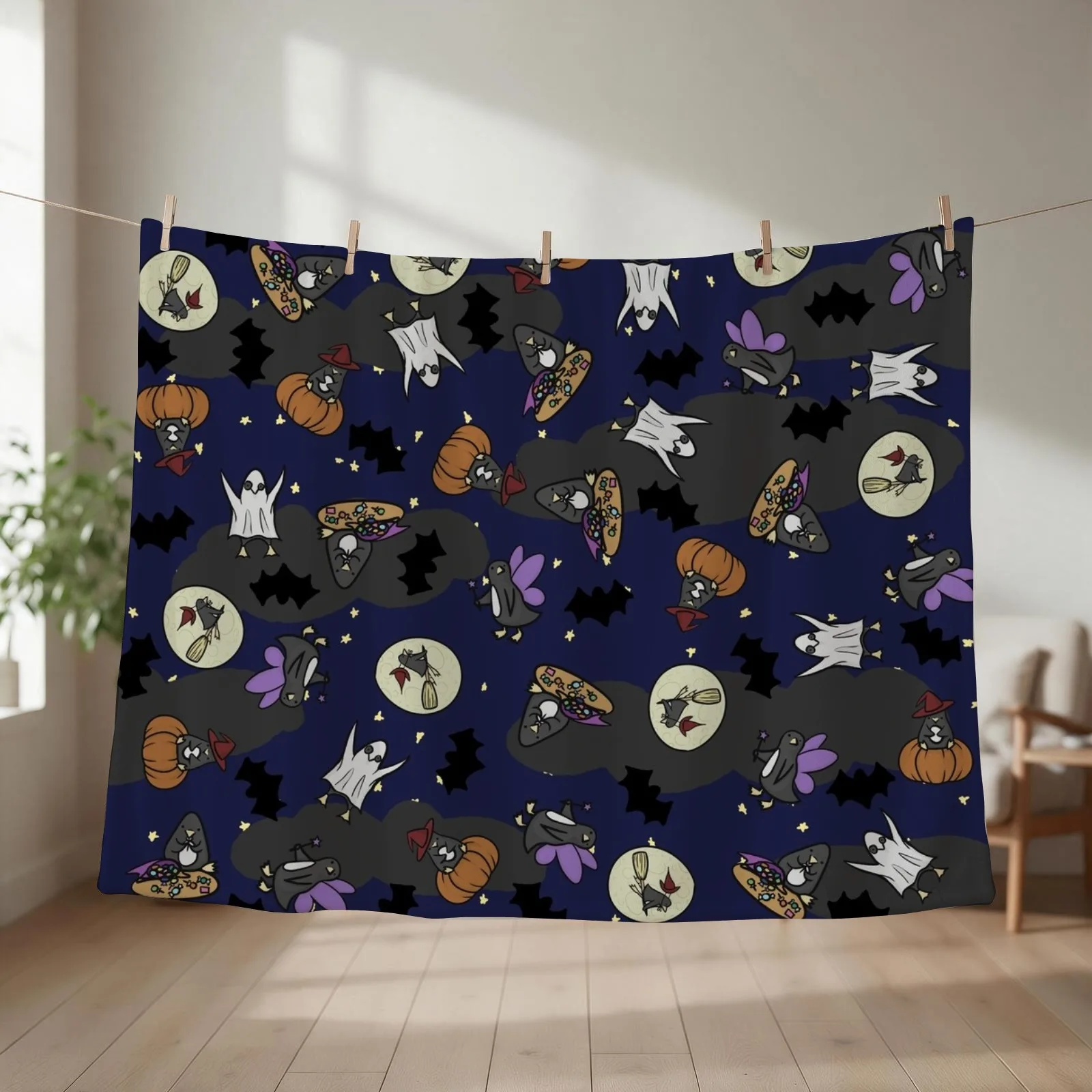Spooky Penguin Chaos! Throw Blanket couch cozy soft plush fuzzy picnic outdoor blanket