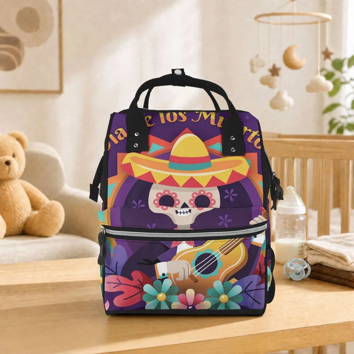 Mexican Sugar Skulls And Flowers Student Backpack School Bag Hiking Travel Daypack for Men Women Bookbag Shoulder Bags