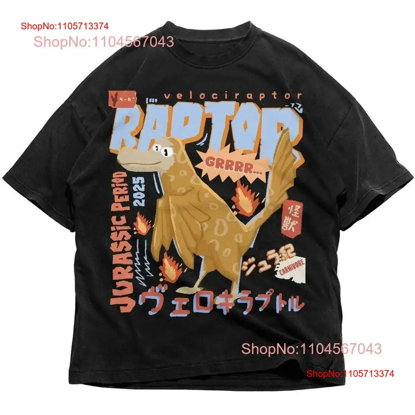 LittleSpring Velociraptor Kawaii Japanese Monster Dinosaur T Shirt Funny Tokyo s For Animal Lover SweaT vintage Washed Casual
