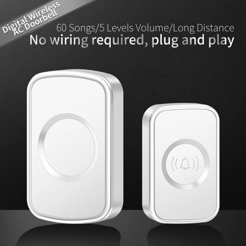 CACAZI Newest Smart Home Wireless Doorbell Sets Waterproof 60 Ringtones 300 Meters Remote Control Outdoor EU US UK AU Plug Hot