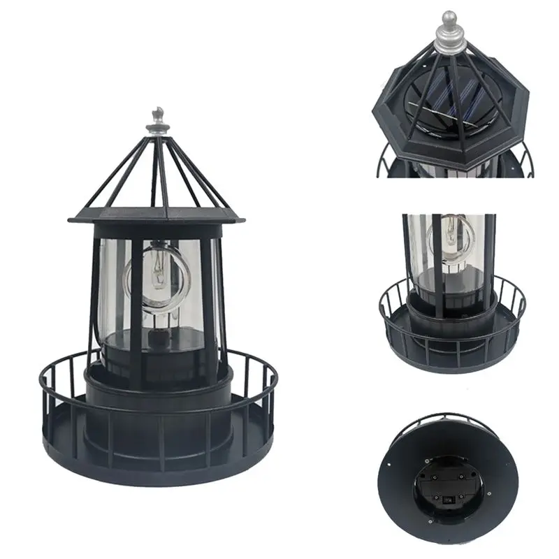 ABMI-Landscape Lamp Iron Solar Powered Rotating Beacon Light Adornment Lighthouse Garden Decor A,