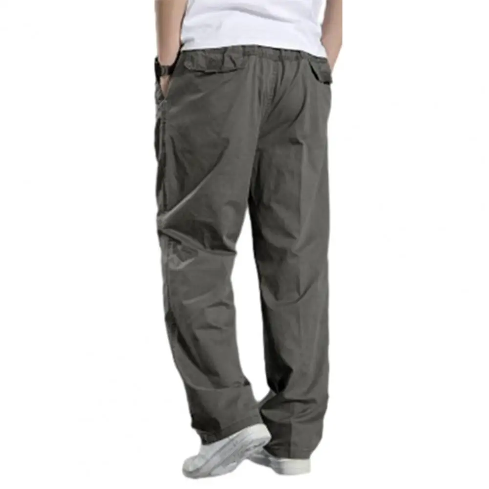 

Large Pocket Cargo Trousers Versatile Men's Cargo Pants Stylish Spring/fall Trousers with Elastic Waist Drawstring for Casual