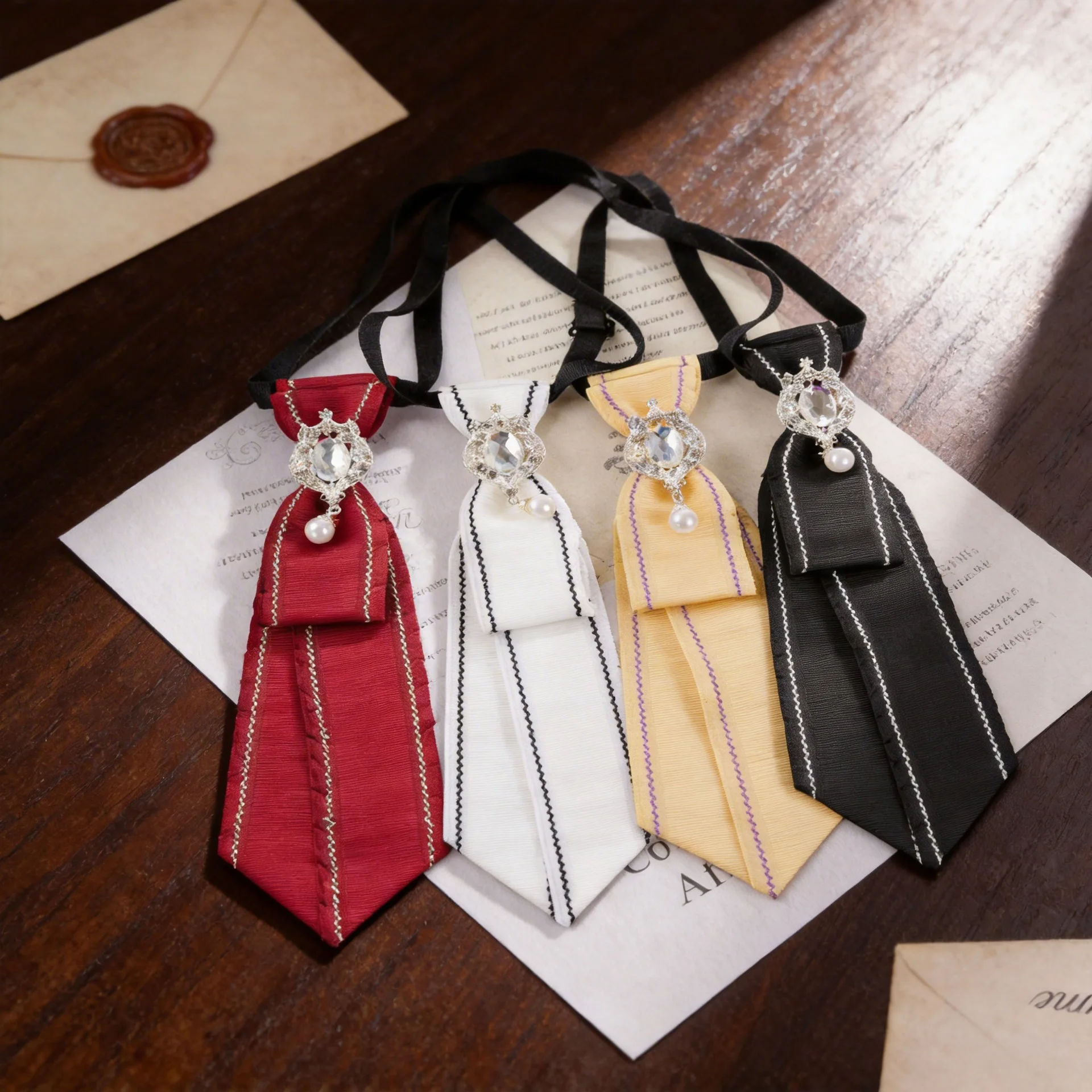 Hand Made Ekegant  Retro Tie Crystal Rhinestone Mens Shirts Girl Boys Collar Neck Ties School Uniform Women Necktie Accessorries