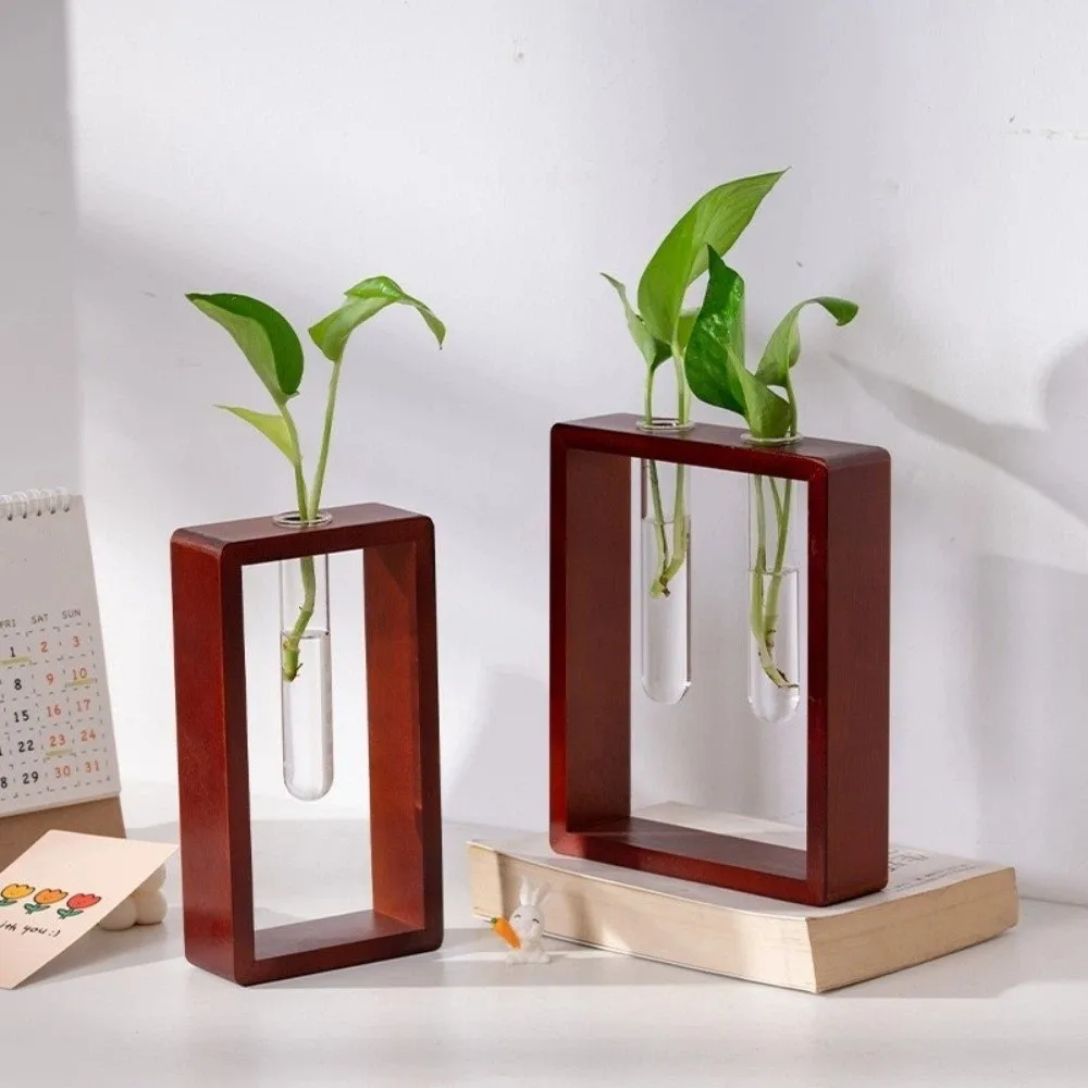Wooden Hydroponic Flower Vase Minimalist Desk Ornaments Flower Holder Creative Design Home Decoration Hydroponic Flowerpot