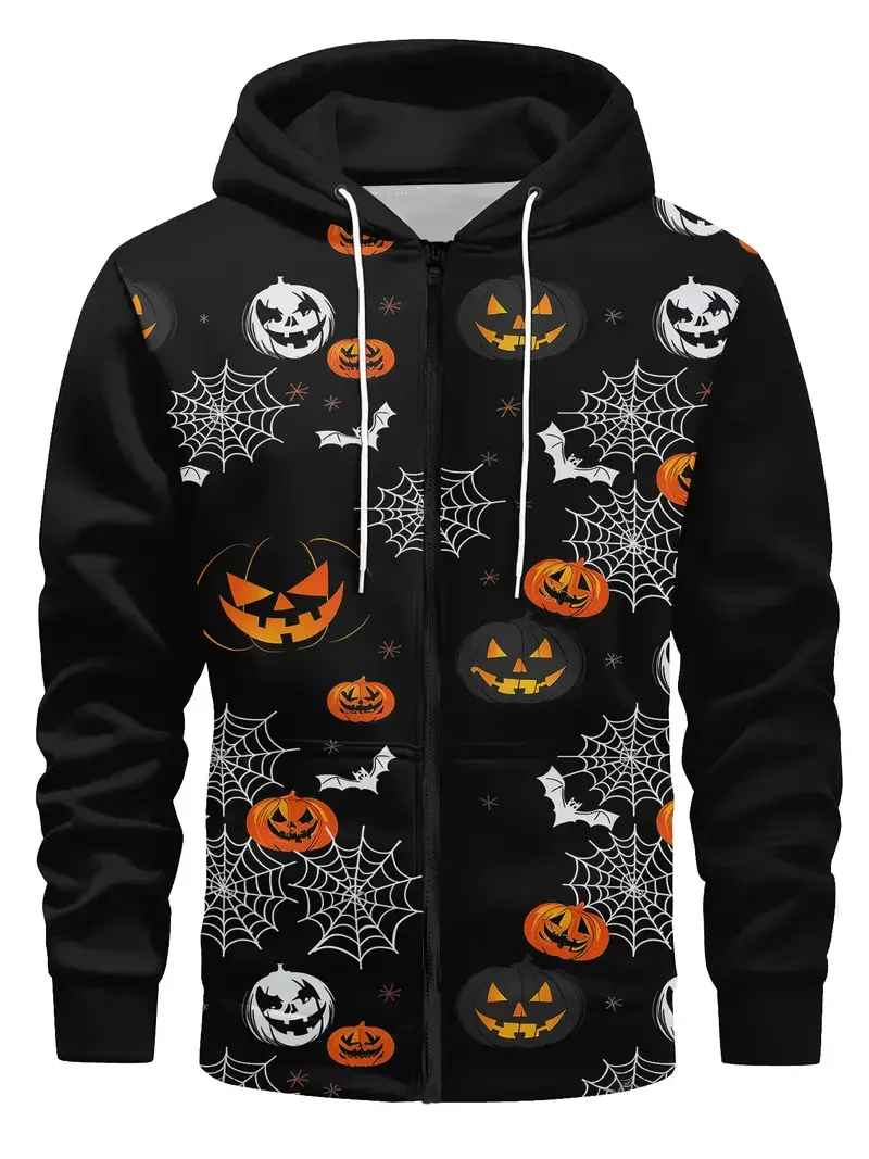 Christmas Pumpkin 3D Printing Men's Trendy Zip-Up Hoodie With Pockets - Casual SportyBlend For Outdoor Activities Casual Attire