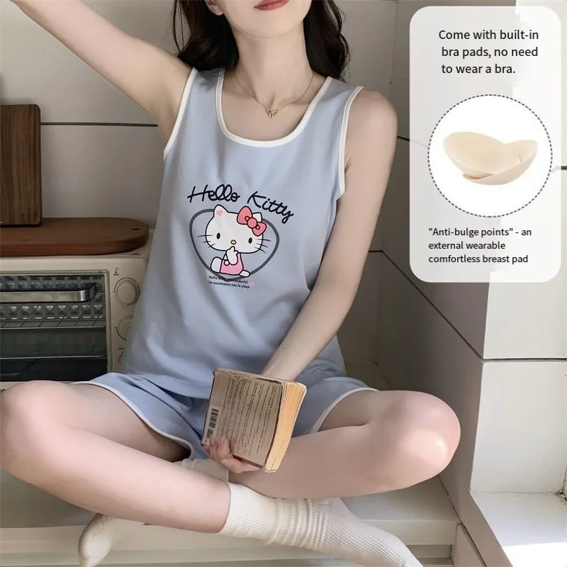 

Sanrio Hello Kitty Pajamas Women's Shorts Sleeveless Sleepwear Summer Pyjama Tank Top Nightwear Cute Nightie Home Clothing New