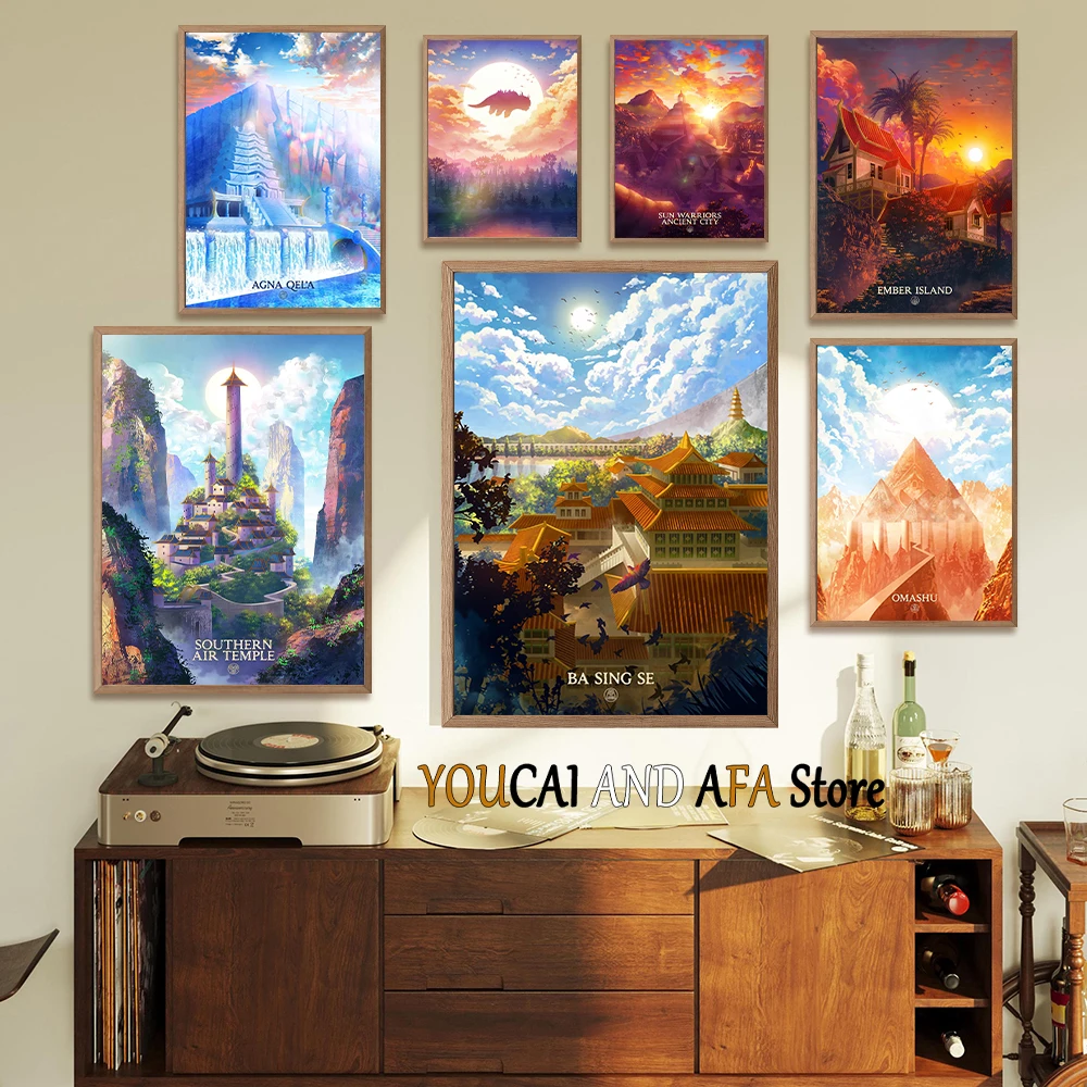 ATLA Geeky Travel Fantasy Cartoon Manga Landscape Poster Cartoon TV Show Ba Sing Se Ba Sing Se Traveling Canvas Painting Decor