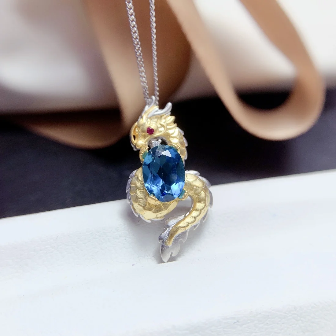 925 Sterling Silver personality natural Tanzanite Topaz Necklace Jewelry Pure Beauty women's luxury jewelry certified boutique