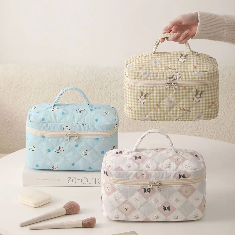 Borsa per il trucco portatile per conigli/cuccioli carini Borse portaoggetti per articoli da toilette trapuntate di grande capacità