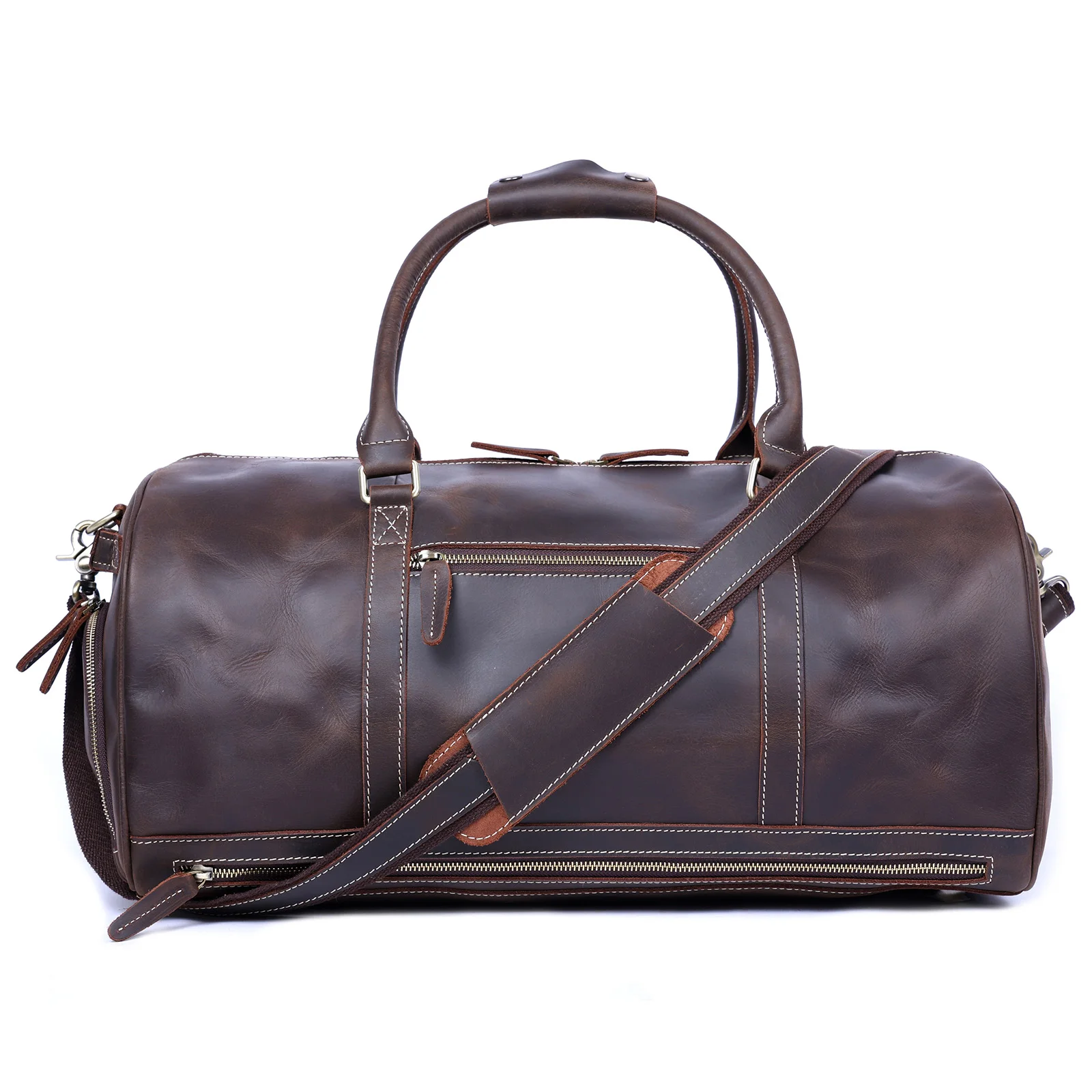 S.WORKER Vollnarbenleder Herren-Reisetasche mit mehreren Fächern, große Kapazität, Weekender-Reisetasche aus Vollnarbenleder – Detail 16