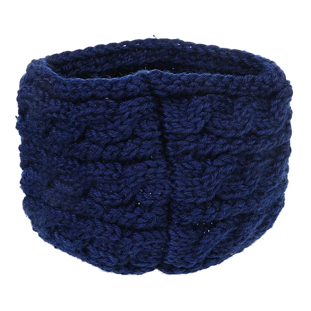 Fashion Girls Knitted Headband Ski Hat Earmuffs Winter Warm Navy Blue
