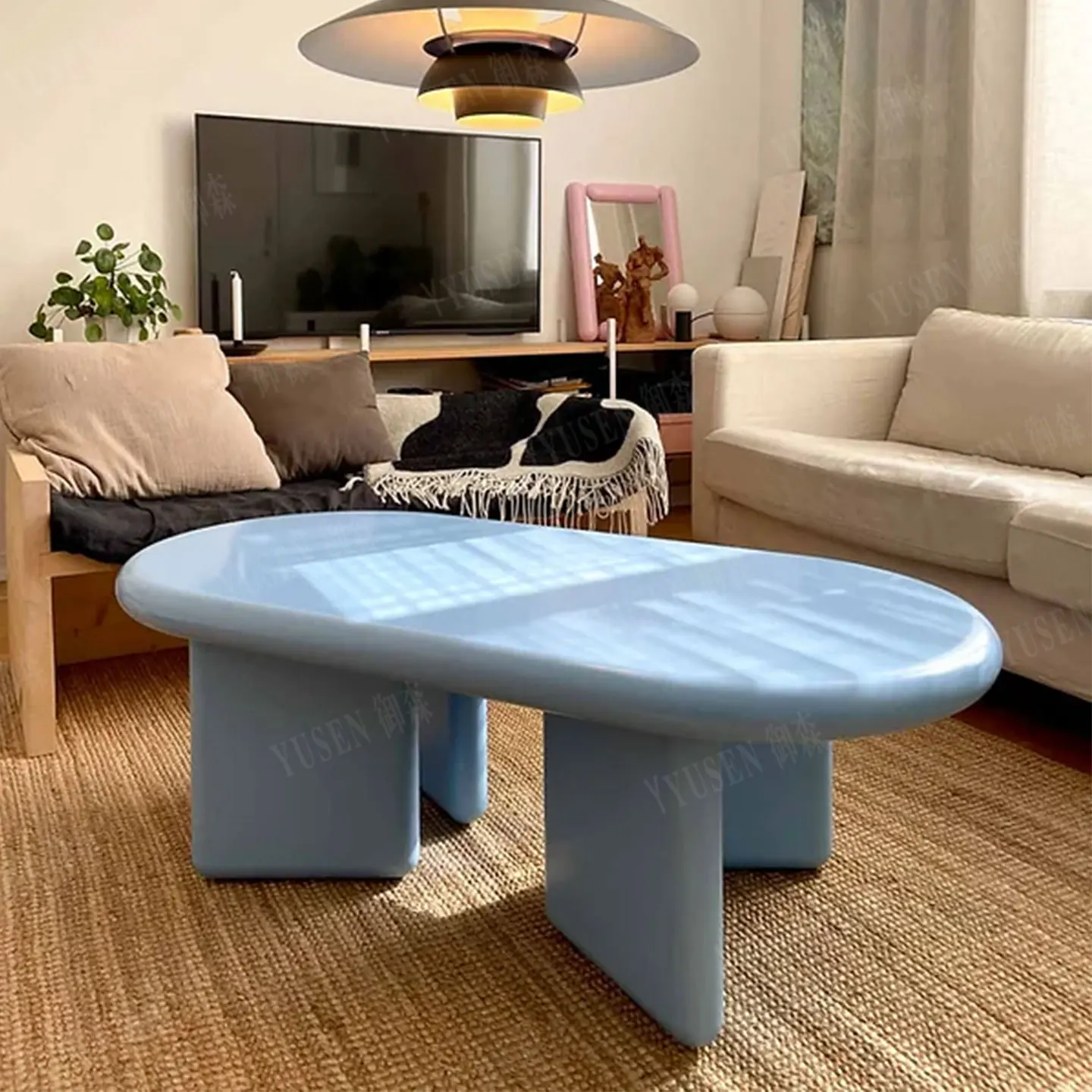 DSA creative fiberglass coffee table, tea table, oval irregular side table, dual-purpose light luxury minimalist reception table