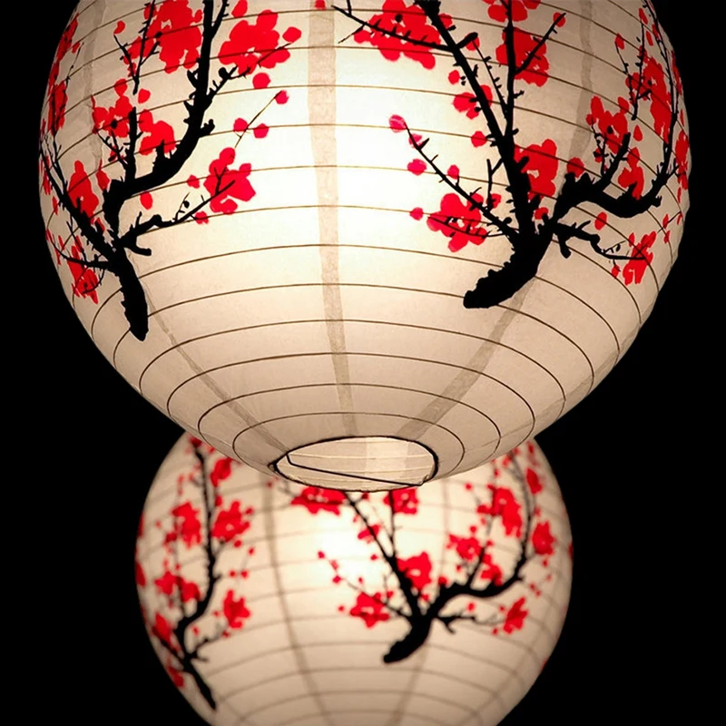 Lanterne ronde en papier rouge sans fleurs, lampe chinoise japonaise, décoration de la maison, fête de mariage, blanc, 6 paquets, 12 po