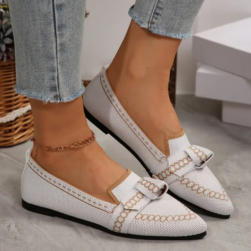 Women's New Autumn Flat Shoes Pointed Head Shallow Mouth Butterfly Knot Collocation Color Soft Sole Non-slip Single Shoes