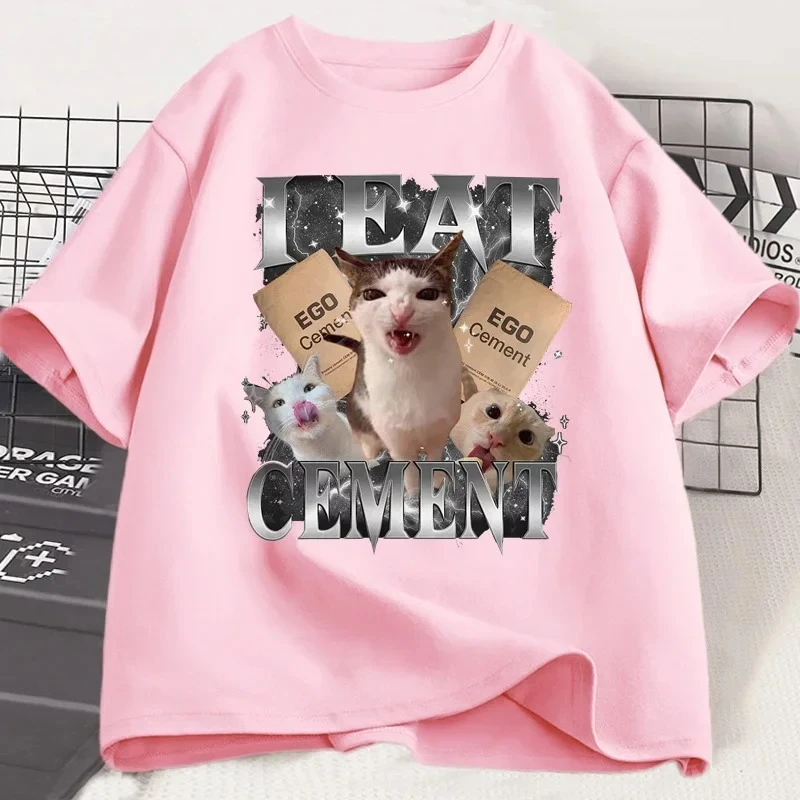 Ich esse Zement Lustiges Katzen-Meme T-Shirt für Frauen – Dummes, hässliches, unverbundenes T-Shirt – Witziges, seltsames T-Shirt – Lässiges, weiches T-Shirt – Streetwear Grafik Y2K