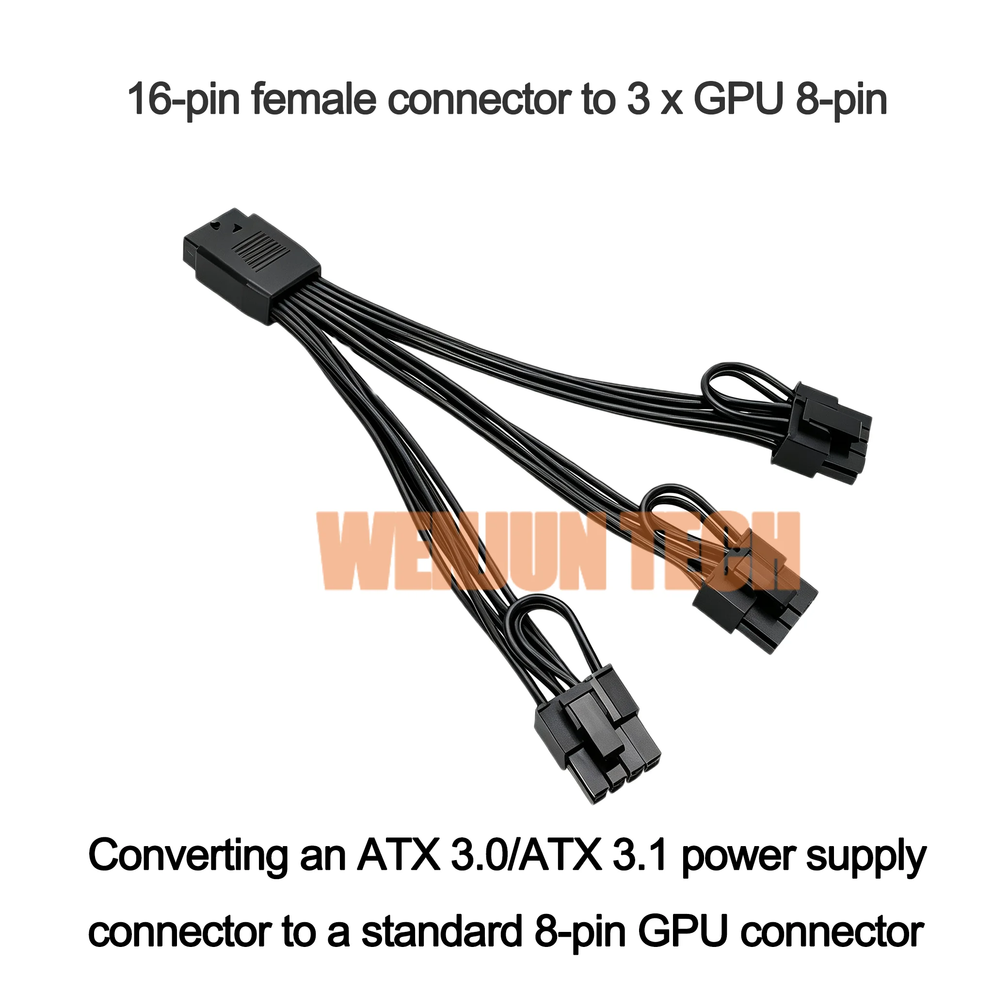 High Quality 18AWG PCIE5.0 12VHPWR female to 3x8pin 6+2P GPU Video Card Power Cable 16pin to 2x8pin video card converer cable