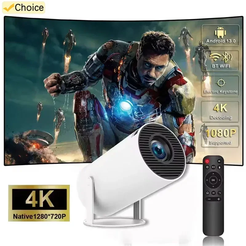 Mini Projetor Inteligente HY300 em Promoção: Android 13 OS, Suporte Nativo 1080P e 4K, WiFi 6 Automático, BT5.0, Projetor Portátil para Home Theater