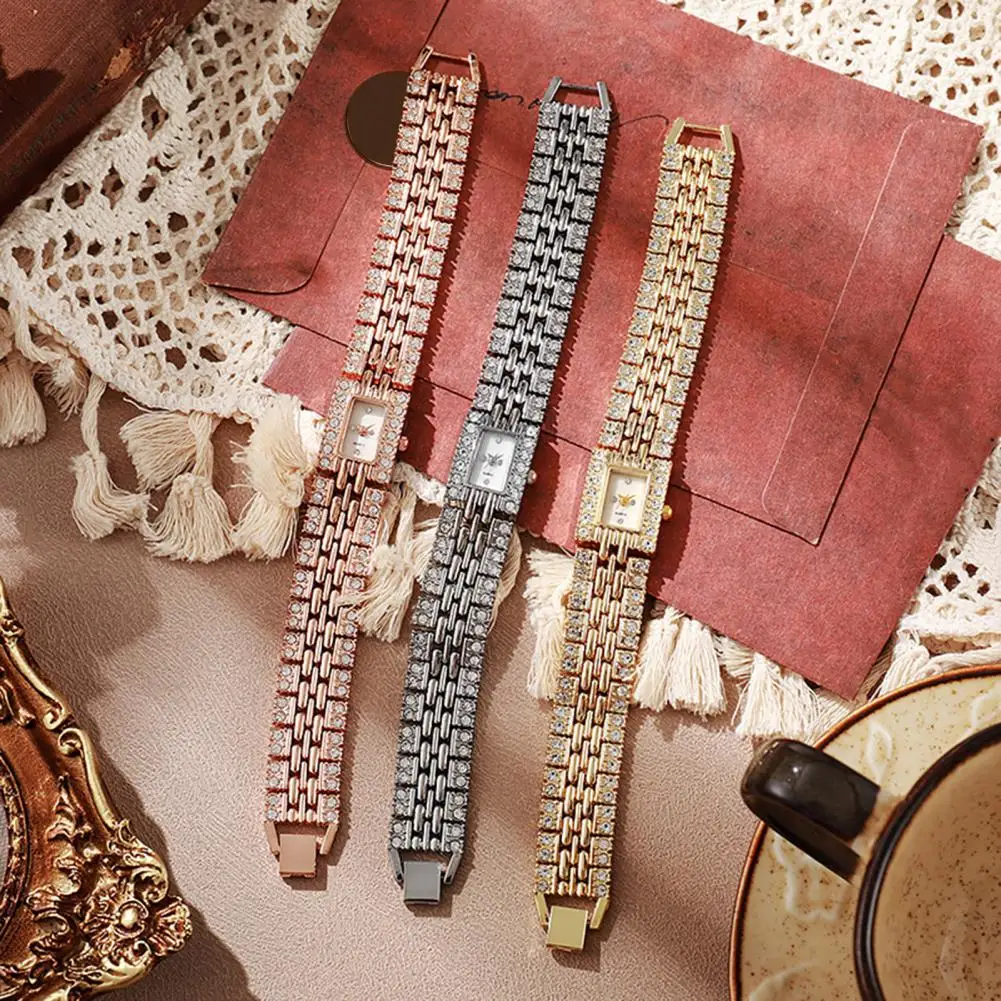 

Женские часы-браслет со стразами, классические женские кварцевые часы с квадратным циферблатом, повседневные и нарядные часы-браслеты, ювелирные аксессуары