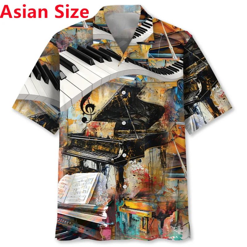 3D Print Mens Piano Pattern Blouse Shirts New In Casual Short Sleeve Lapel Hawaii Beach Shirts For Men Hiphop Holiday Shirt Tops