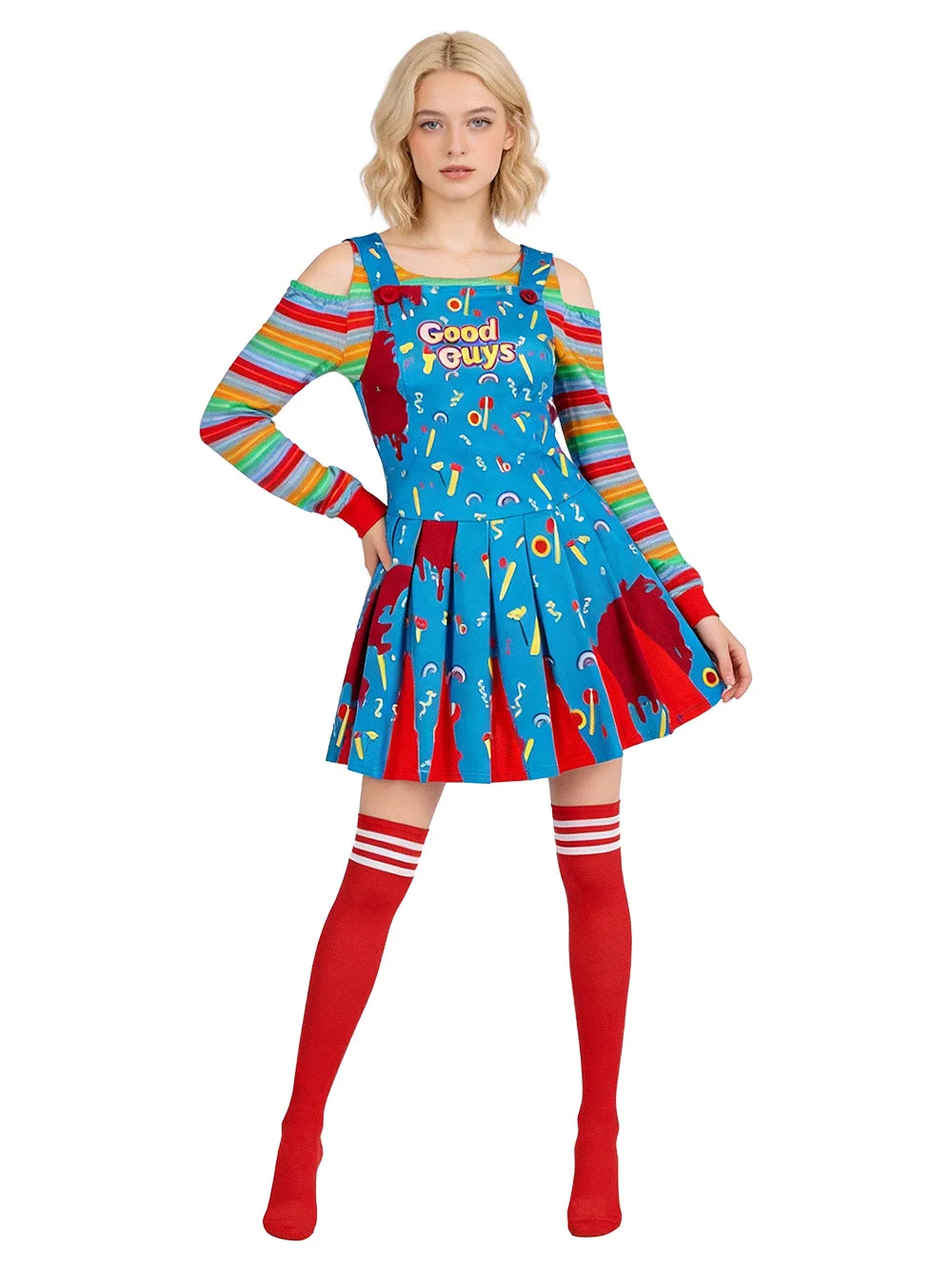 

Child's Play Chucky Cosplay Dress for Women - Blue Horror Movie Character Costume, Scary Halloween Party Outfit & Roleplay Gown