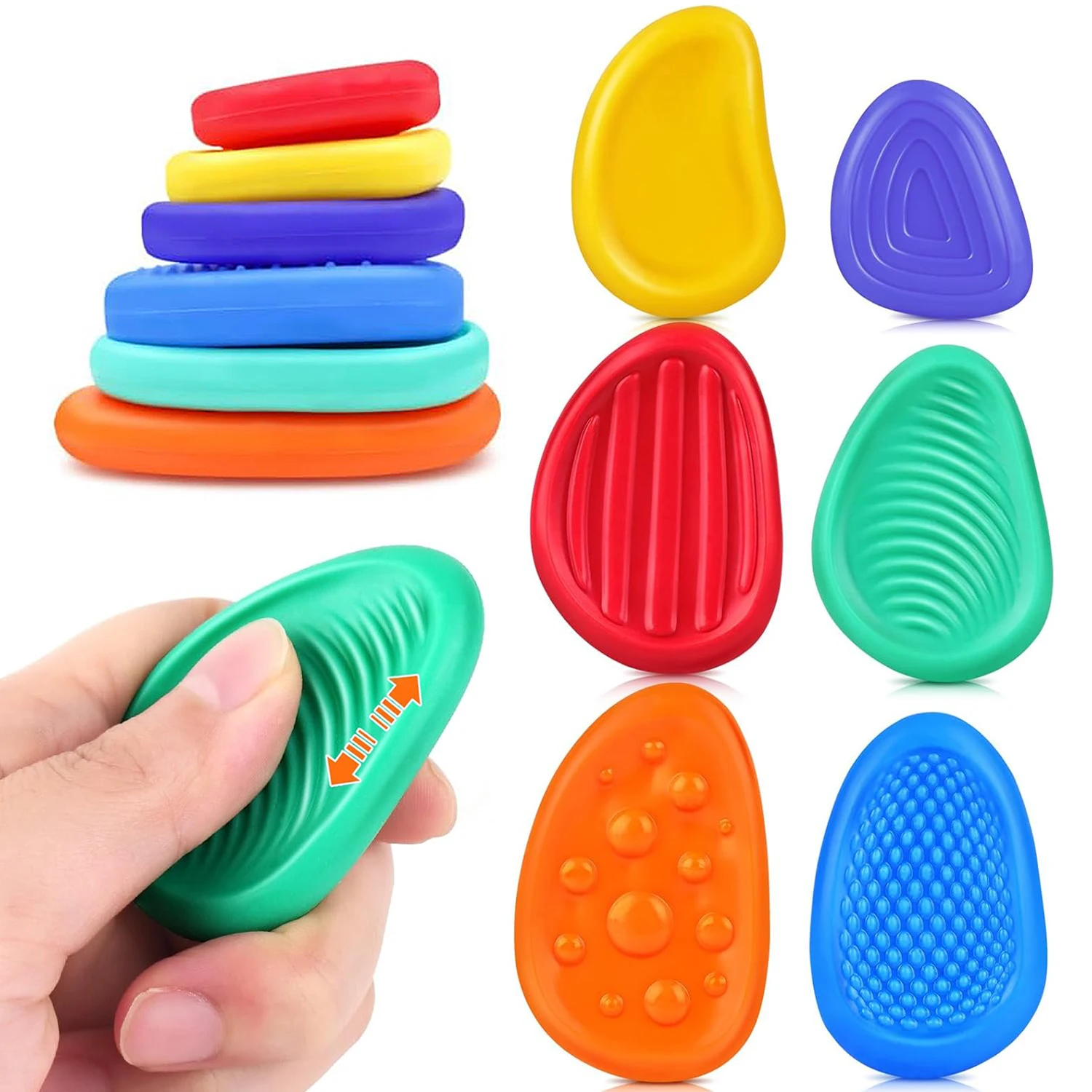 Fidget Toys – pierre sensorielle en Silicone pour adultes, paquet de 6, texturée pour l'autisme et les enfants, apaisant, anti-Stress, cadeaux pour enfants