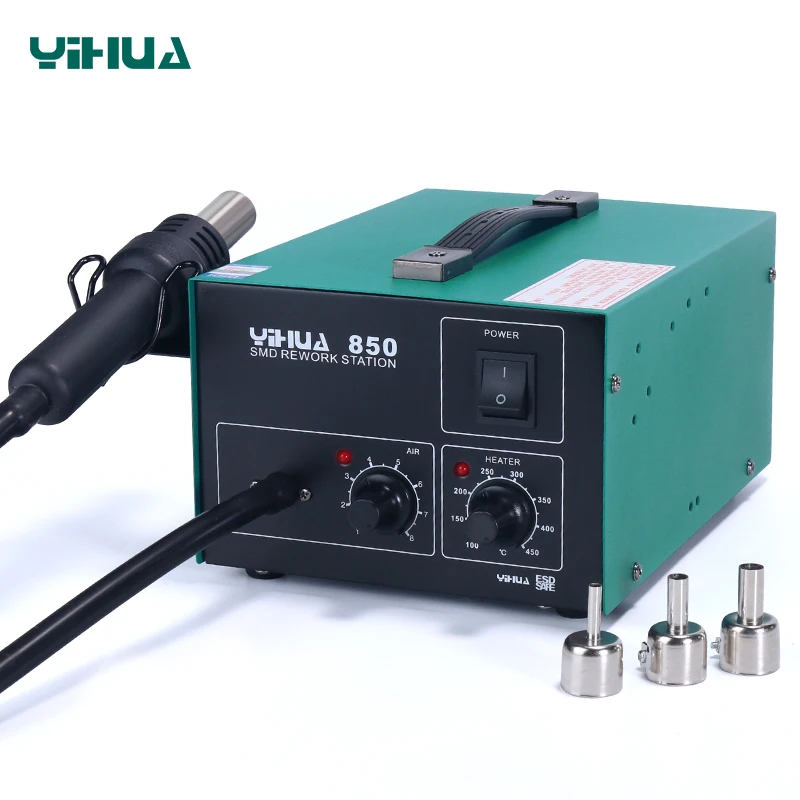 YIHUA 850D 3 Nozzles Lead free Air Pump Type Hot Air Soldering Station SMD Rework Station With Heat Gun Desoldering Station