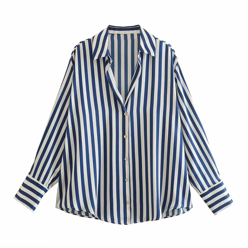 Csa de cetim de seda versátil primavera 2023 moda fena gola  manga crida crimento regular botão detalhe cor ...