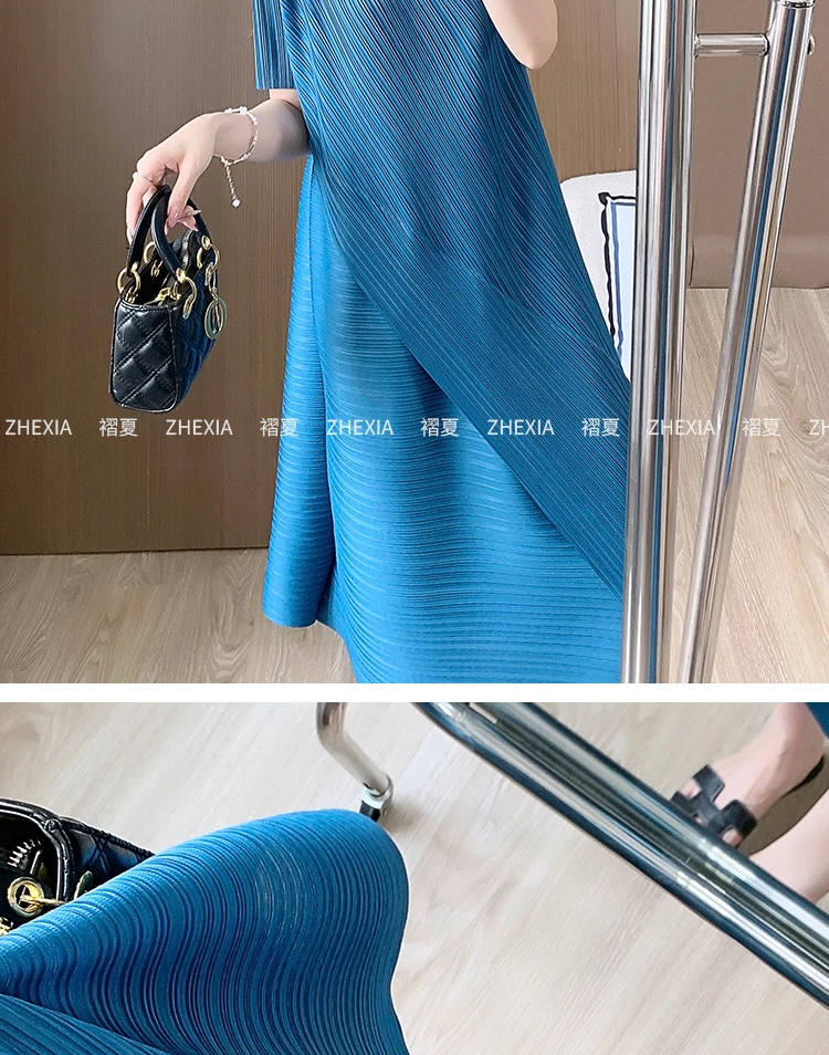 Miyake Gefaltetes Patchwork-Kleid für Damen, Sommer 2024, Neues Einzigartiges Design mit Schlankem und Lockerem Stil, Maxi-Kleid – Detail 5