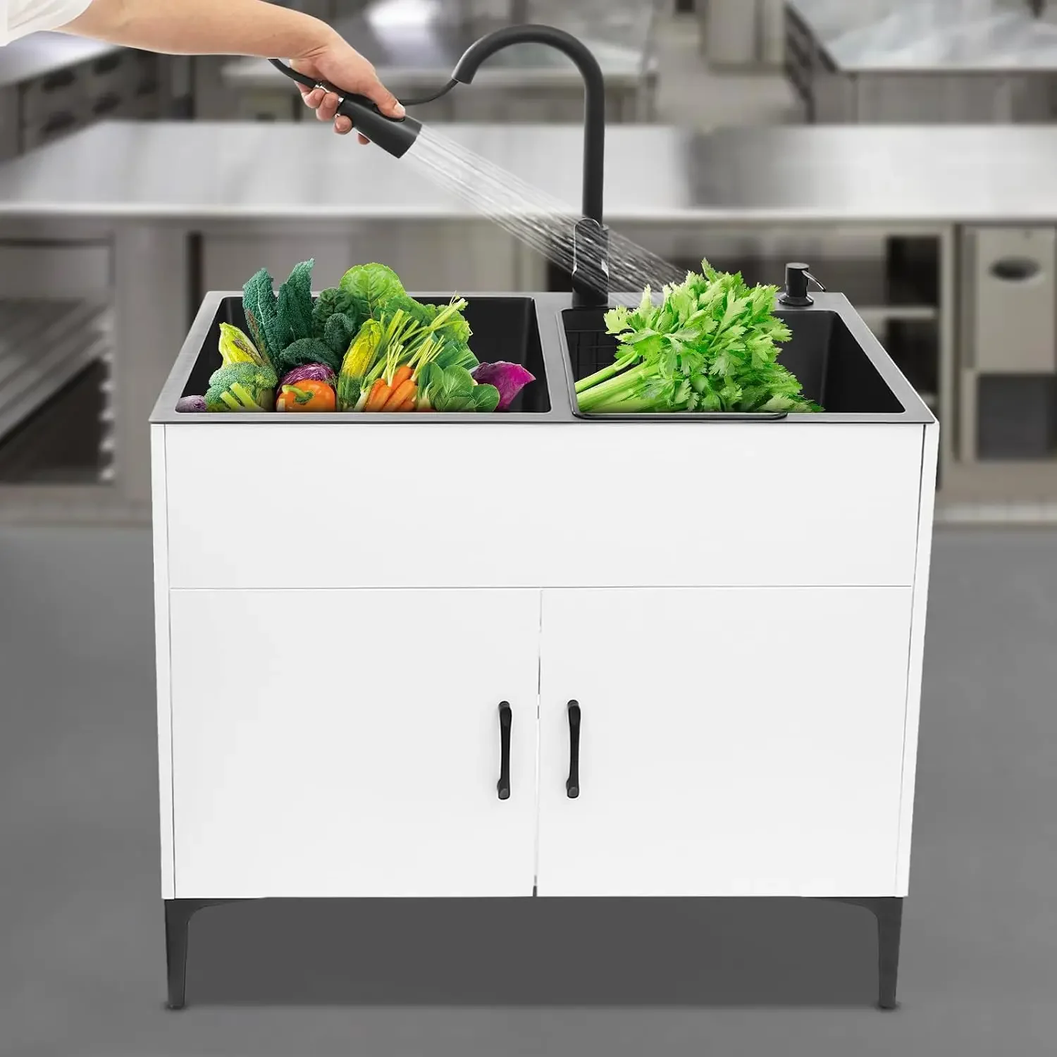 Laundry Sink,30in Freestanding Sink Cabinet,Kitchen Stainless Steel Sinks with with Double Bowl,Deep Utility Sinks with cabinet view 2