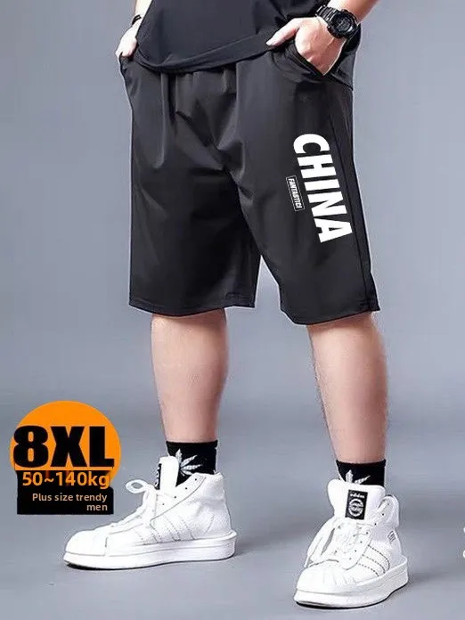 

plus Size Men's Summer orts Non-Ice Silk Qui Dry Loose Elastic Spor Straight Leg Casual Pants Five-Quarter Length