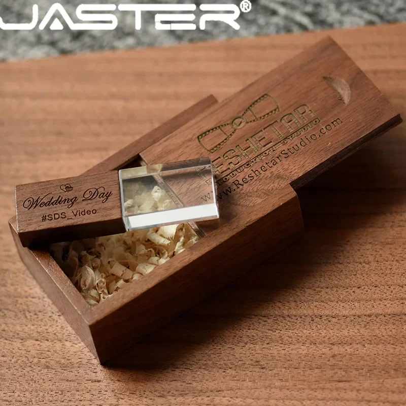 JASTER 10 PCS LOT Crystal Wooden Box Maple USB Flash Drive Free Custom Logo Cute Memoria Stick Wood Pen Drive 32GB 64GB 128GB