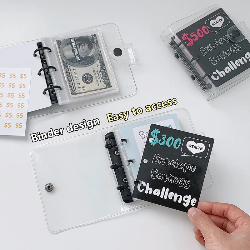 1PC New PVC $1000 Money Savings Challenge Binder Mini Budget Binder Waterproof Cash Envelope Wallet Planners Clear Durable