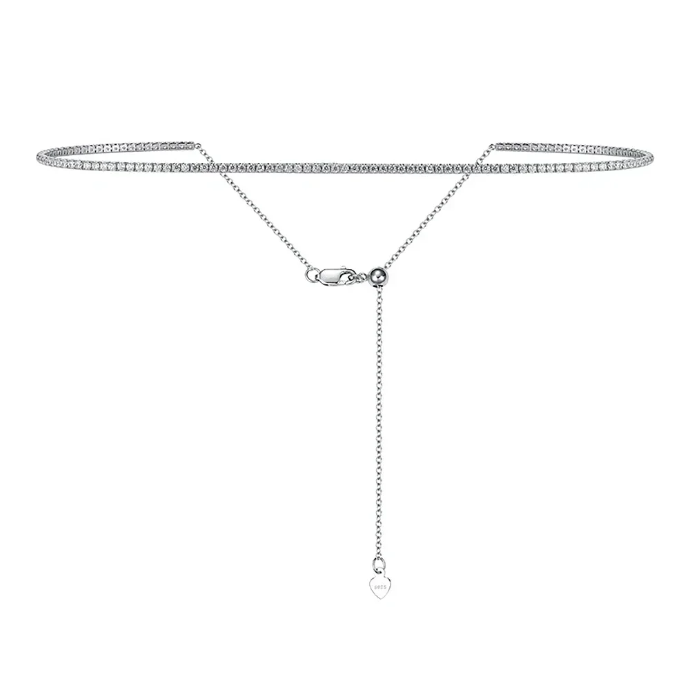 2 mm Moissanit-Diamant-Tennis-Halskette für Damen, 925er Sterlingsilber, vergoldet, 18 Karat Gold, Halsband-Halskette, verstellbare Kragenkette