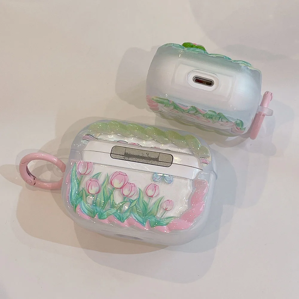 INS Rosa Tulpe 3D Blume Schmetterling Hülle für Apple AirPods Pro 1 2 3 Butterfly Twists Edge Wireless Kopfhörer Box Cover Schlüsselanhänger