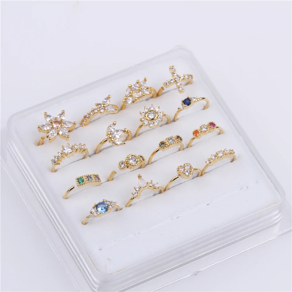 20 PCS Colored Crystal Zircon Nose Rings for Women Girl Nose Piercing Bendable Nostril 18K Gold Plated Nose Hoop Rings Ear