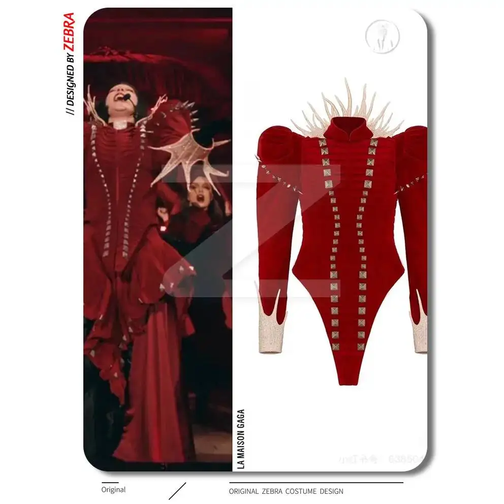 Costume de performance GOGO Singer DS imprimé en 3D, style gothique, avec rivets robustes, inspiré du festival de musique de Coachella de Lady Gaga